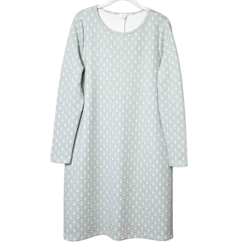 Tyler Boe long sleeve shift dress large textured knit tunic gray neutral modest‎